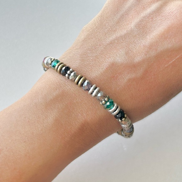 Stretch Bracelet with Multicolor Faceted Beads Gold and Silver Tone Spacers - Picture 8 of 8